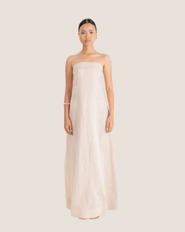 NAYA STRAPLESS DRESS BEIGE - STUDIO JO STORE